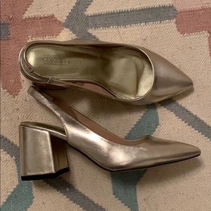 Gold sling back block heels. ✨
